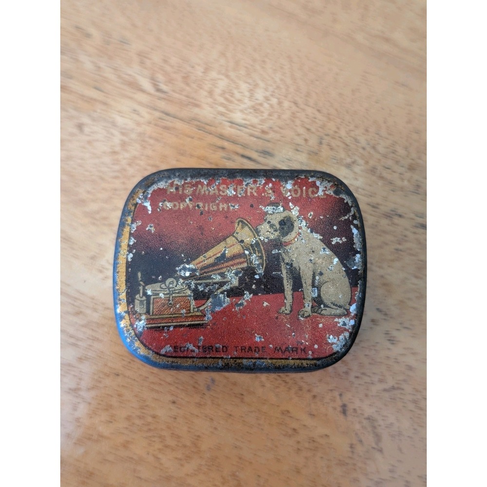 Antique His Master's Voice Gramophone Needle Tin NIPPER Dog Vintage Collectible